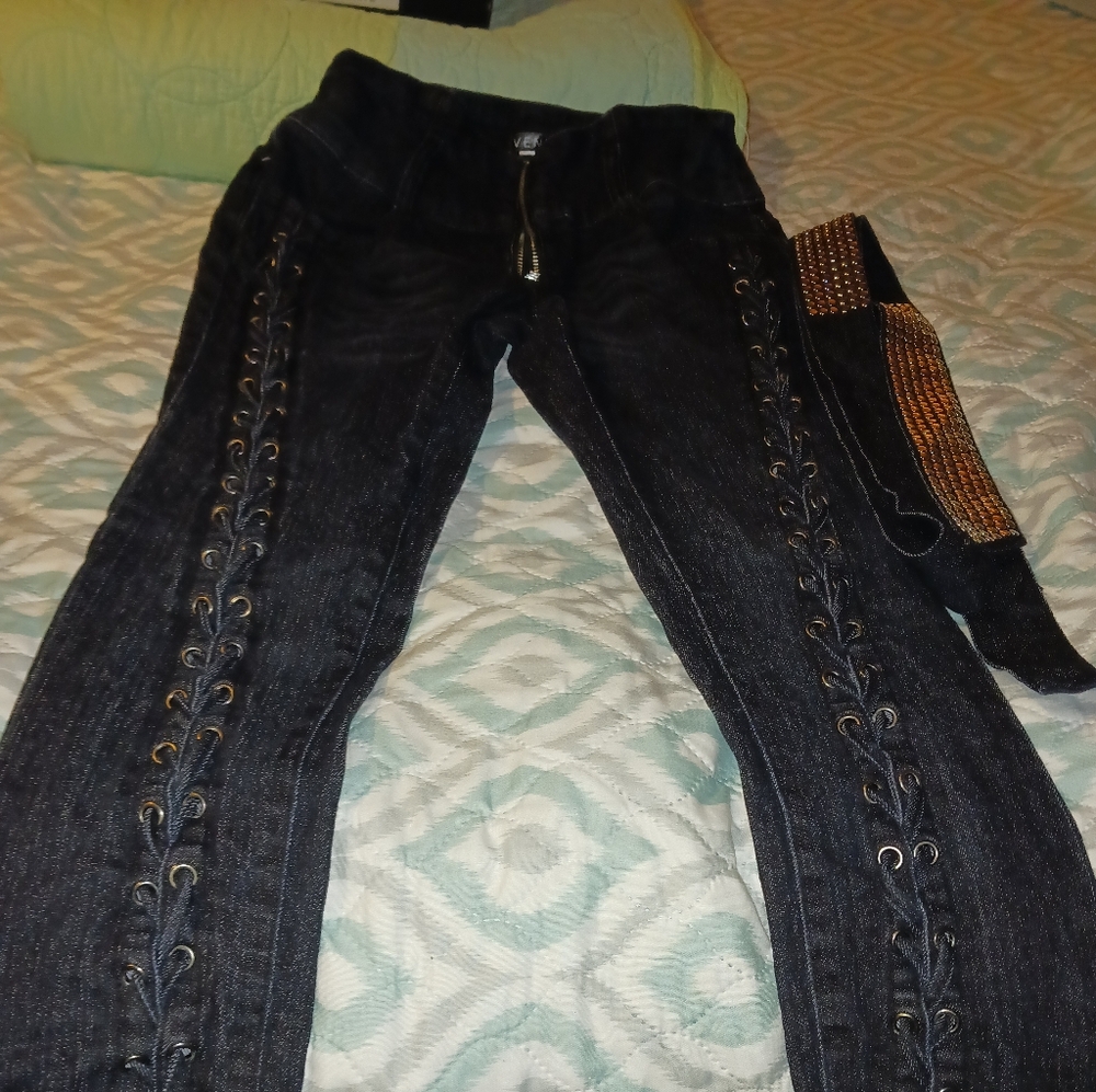 VENUS Black Lace-Up Skinny Jeans